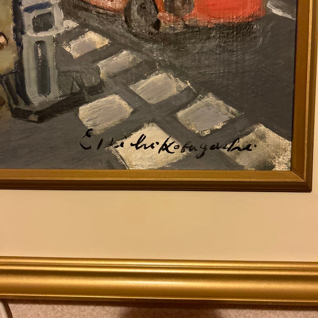 イギリス2階建て、街の風景 油彩画