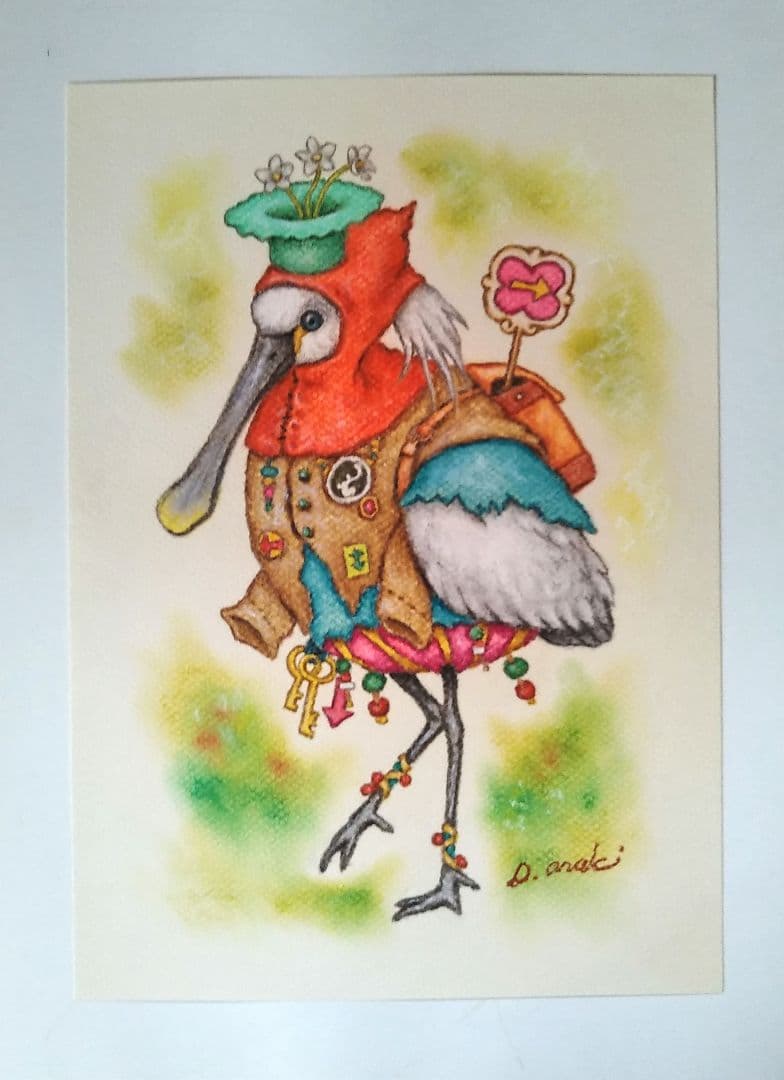 【原画】『道案内鳥』（絵画　鳥　ヘラサギ　パステル画）