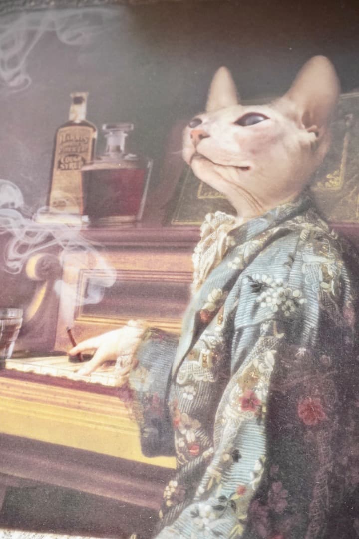 フランス製 トレー cat lady smoking playing piano