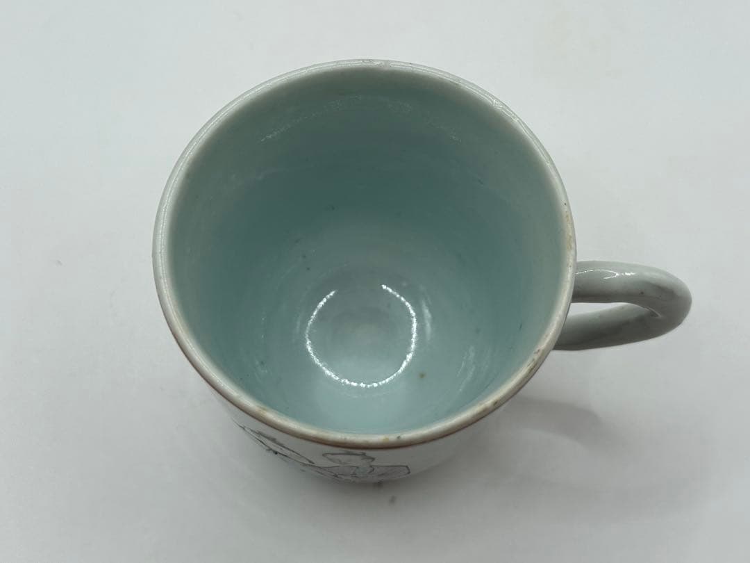 中国　清時代　乾隆時期　粉彩人物紋湯呑み&小皿　アンティーク　送料込み0608