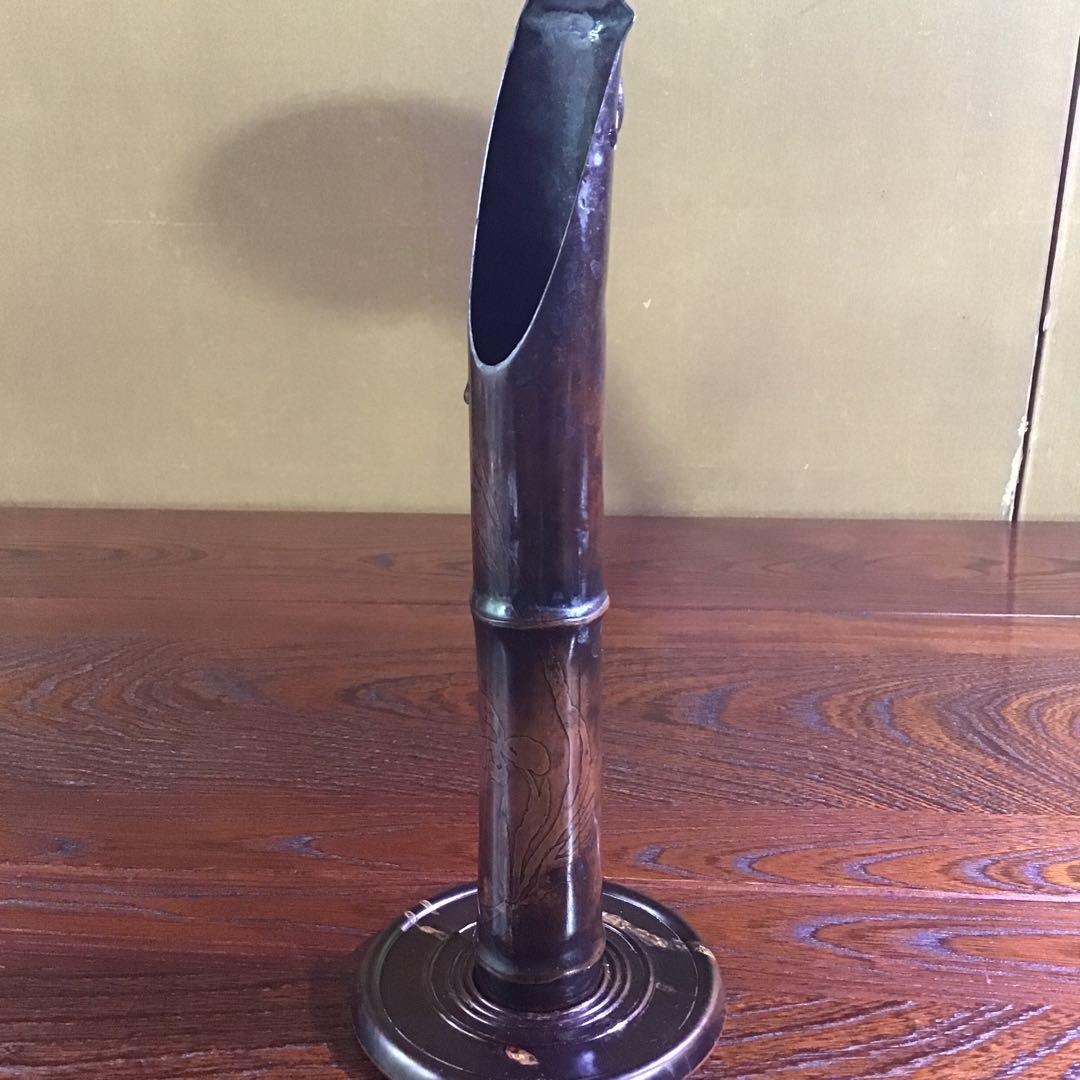 竹筒型　菖蒲花象嵌　掛花　江戸時代物