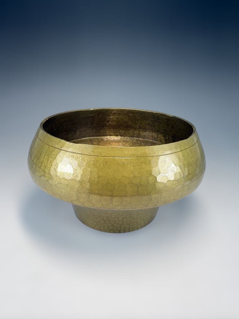 【中古品】一ノ瀬宗也造　唐銅車軸形建水（共箱）