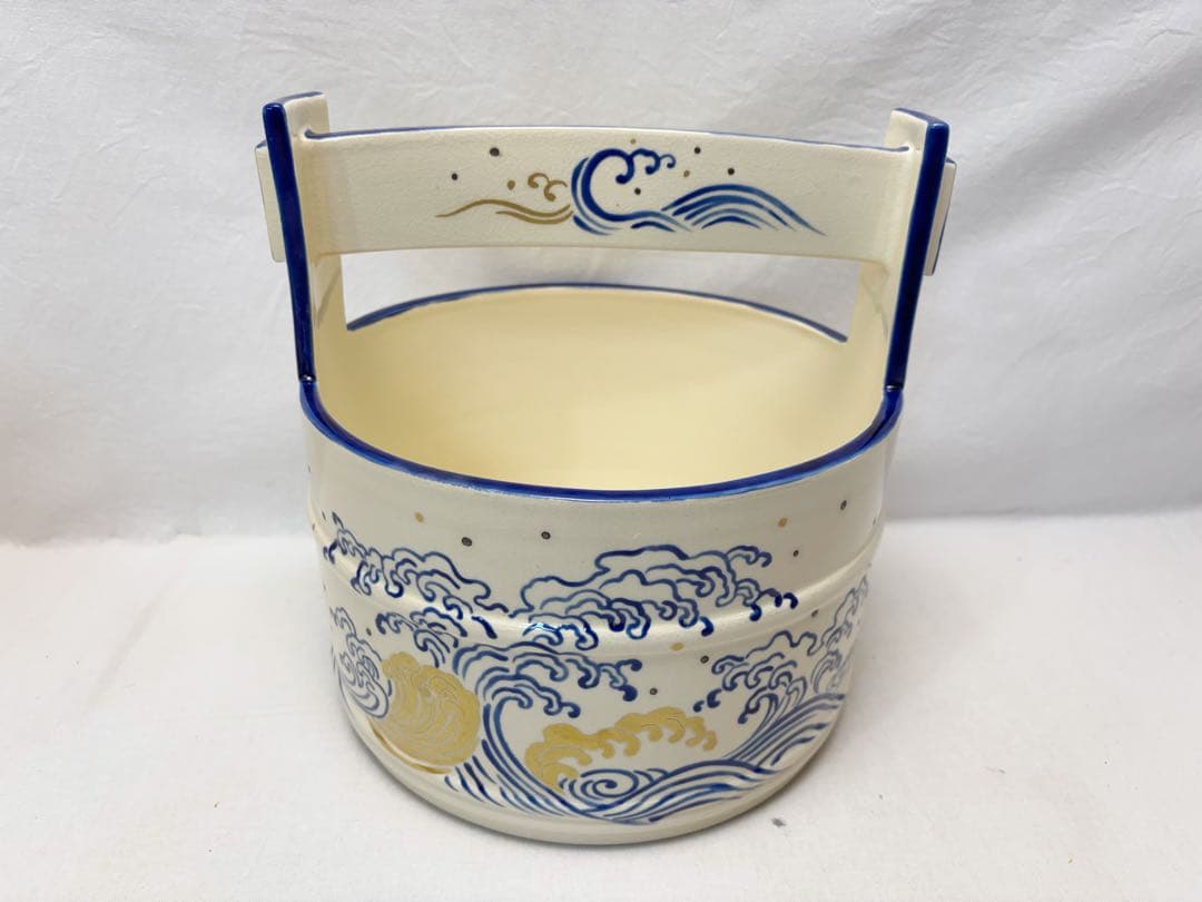 ほぼ未使用 茶道具 暁山作 古清水波 手桶水指 底印 水差し 共布 共箱