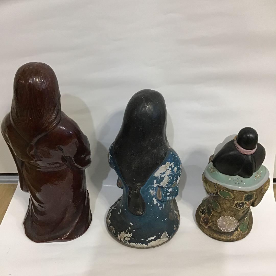 アンティーク　陶器　お多福様　お福さん　置物　3点