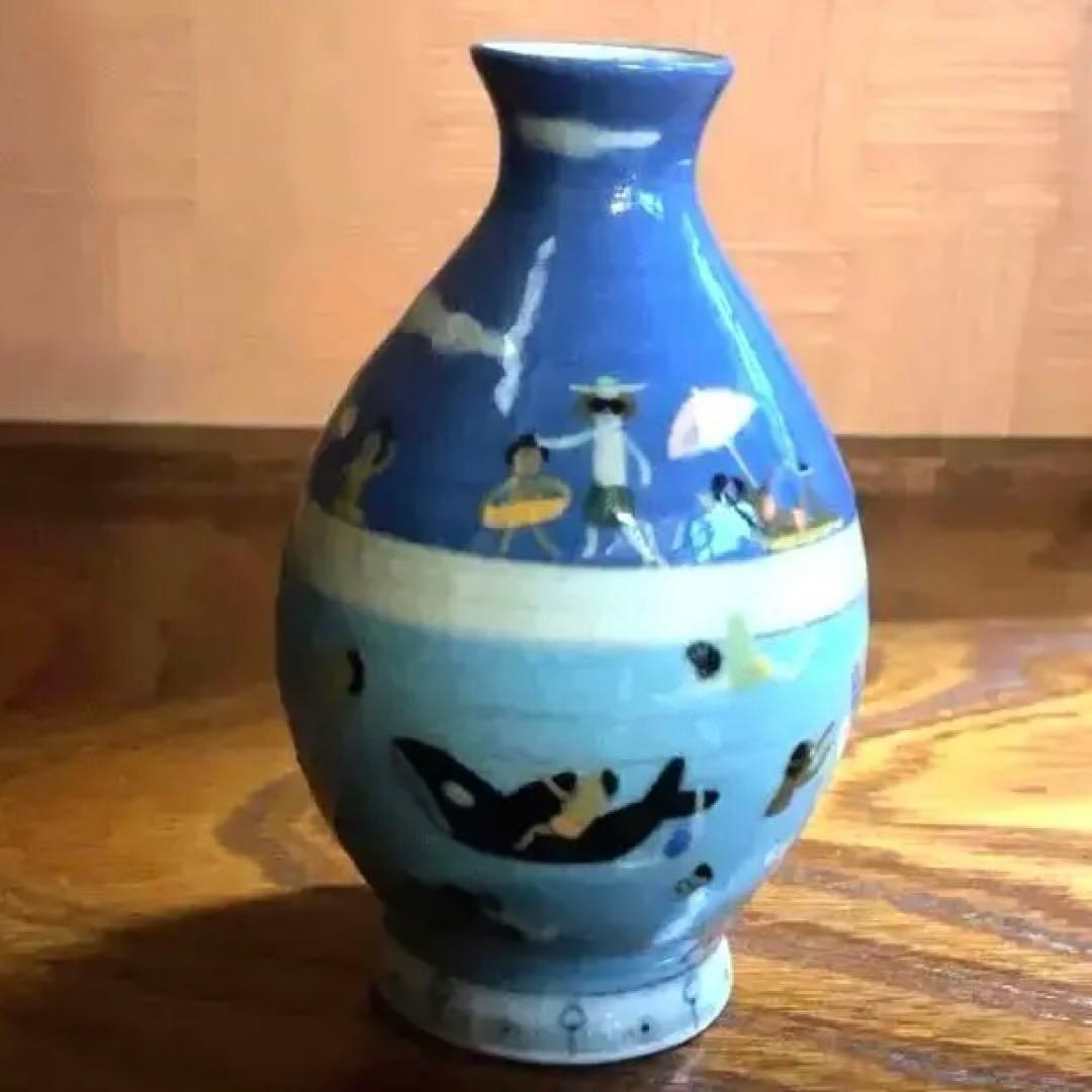 希少！スナフジタチサト作愛らしい遊泳陶芸徳利花器（検Loeweロエベ鹿児島睦