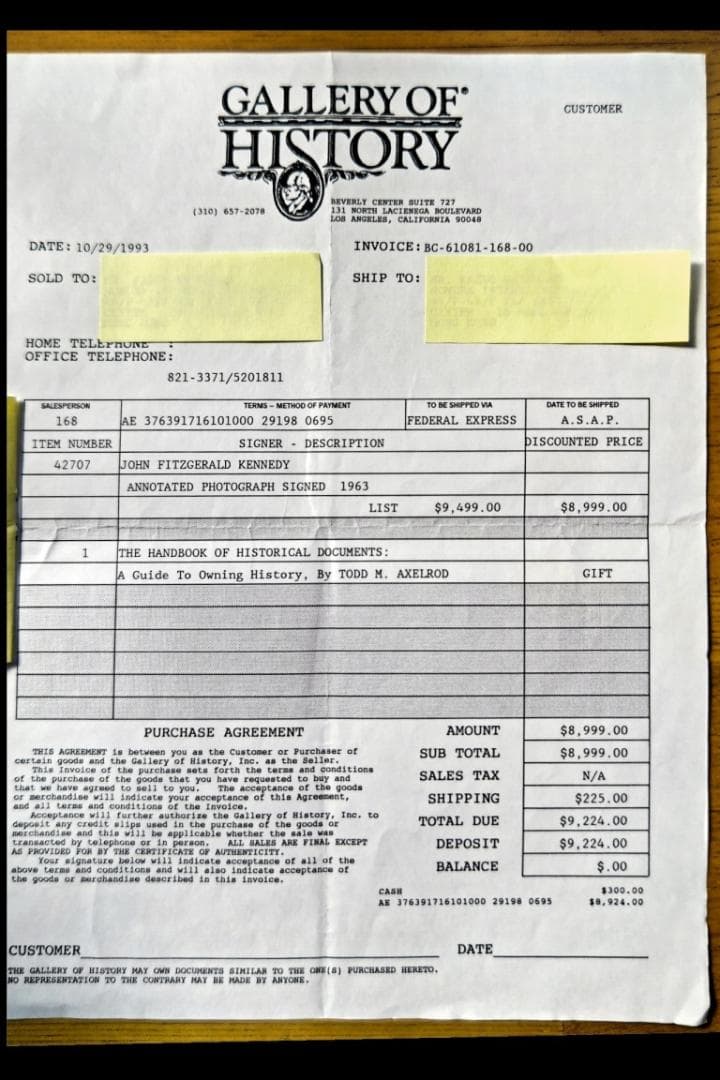 J.F. Kennedy元大統領のサイン入りの写真（左にある写真、他は参考）