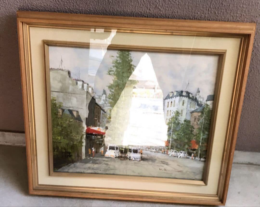 黒沢久　バリの並木路　油絵