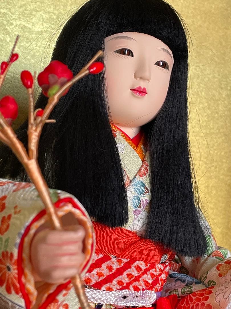 市松人形 早春製 黒髪 赤衣装