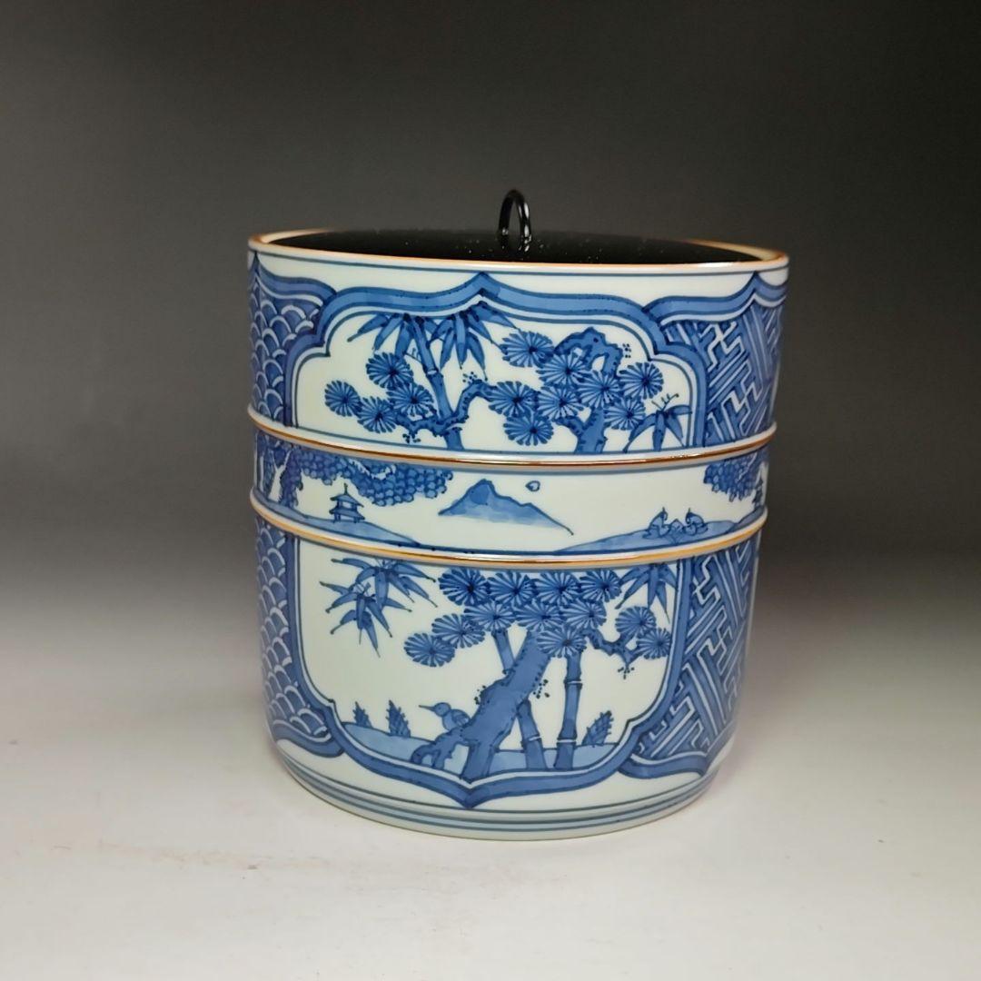 イ441 水指『清閑寺窯　杉田祥平造』『祥瑞山水同紐花鳥窓枠画水指　共箱』茶道具