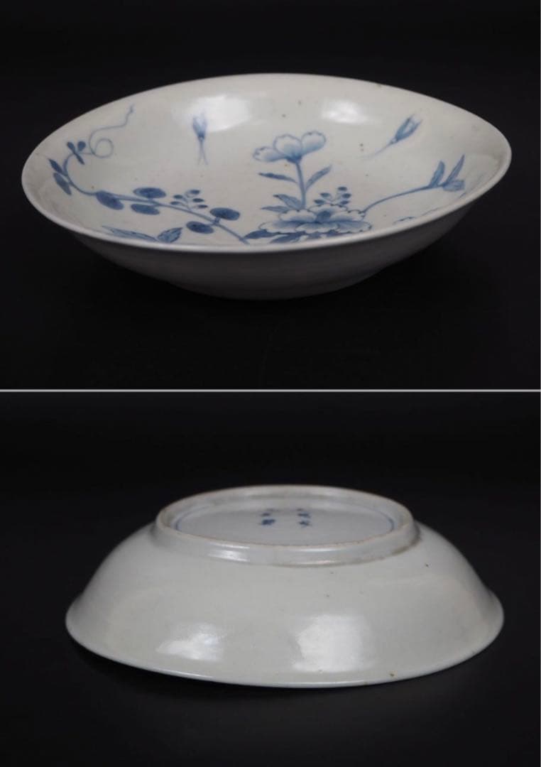 送料無料　『大明成化年製』古伊万里花虫文染付皿　希少