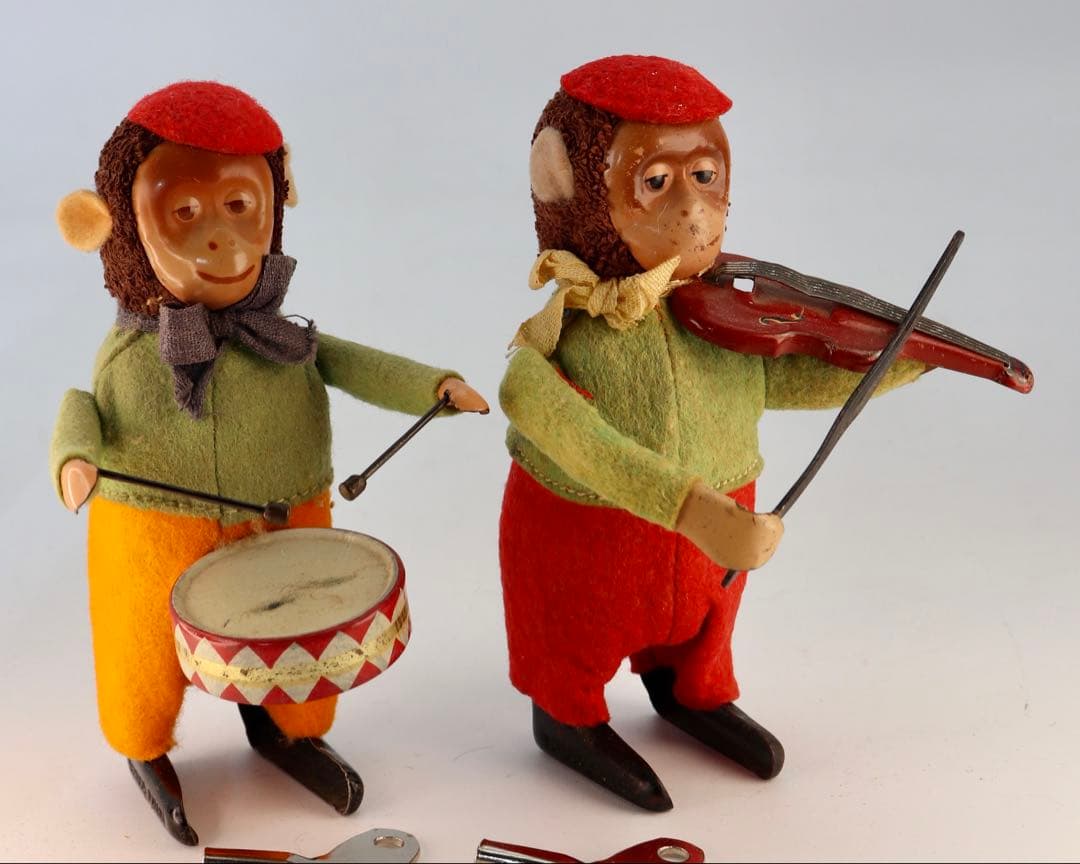 ヴィンテージ Schuco ワインドアップ猿の演奏者 フィギュア2体セット