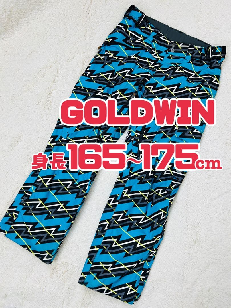 GOLDWIN スキーパンツ L　幾何学柄 ブルー×ブラック スキー　スノボ