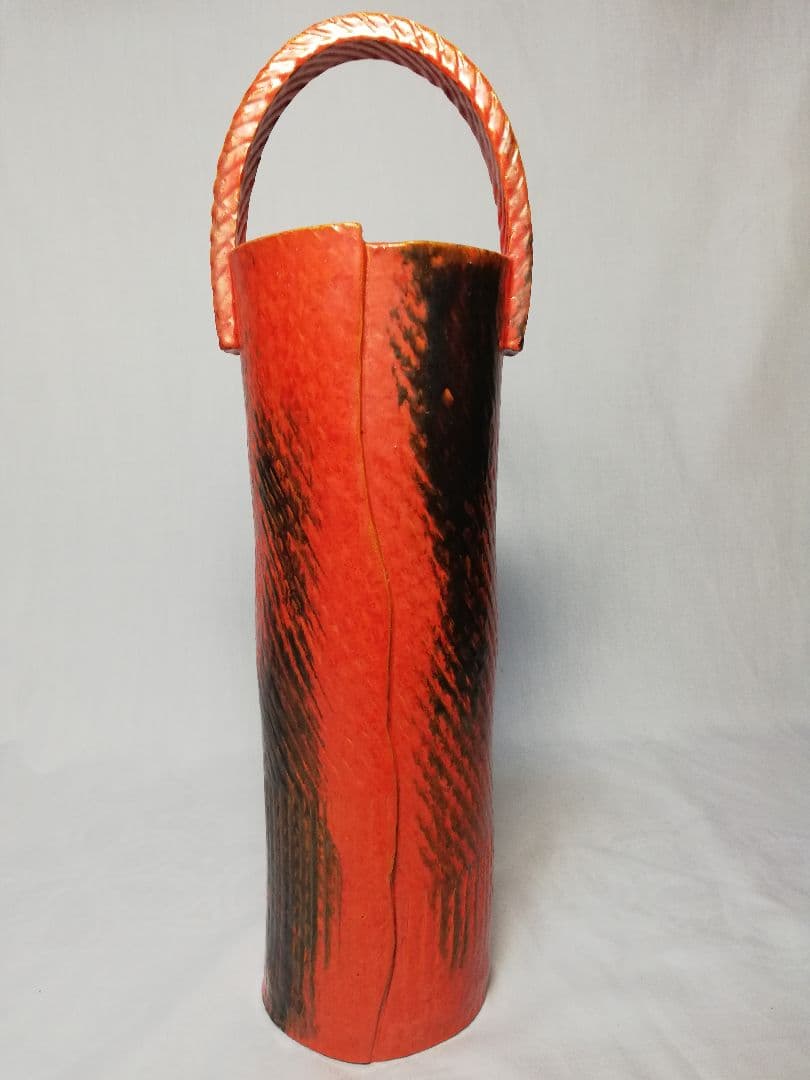 藤平正文 京焼 手付花入 清水焼 花器 フラワーベース 茶道具 華道具 花瓶