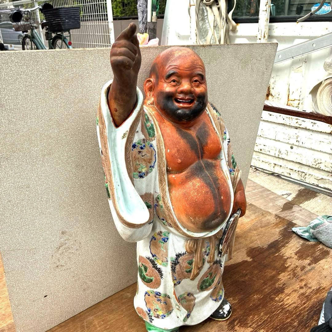 時代物布袋様、九谷焼、昭和レトロ色絵置物　美術品骨董品　縁起物、古美術品60cm