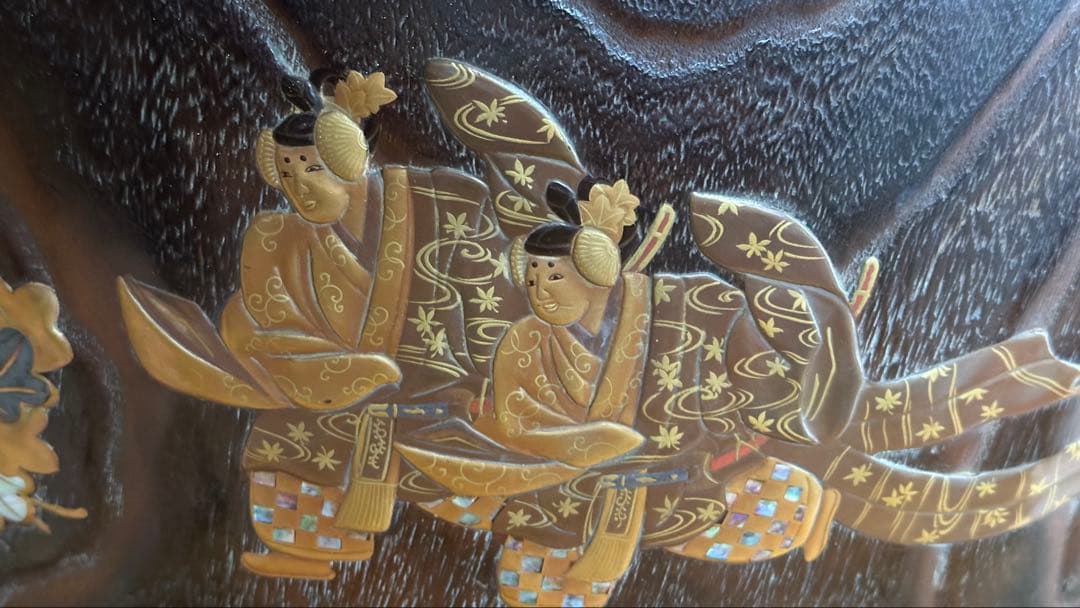 時代品　金蒔絵　螺鈿　高肉　桐火鉢