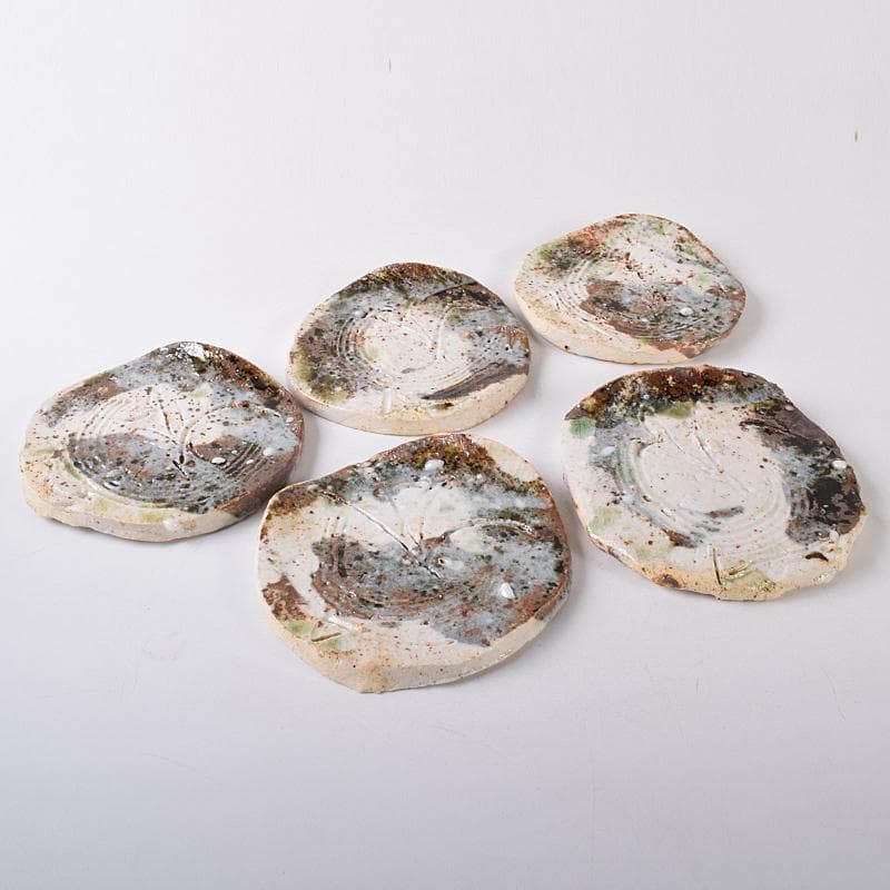 和食器　若尾昇苑造　鼠志野　鉢　皿　五客　共箱　V　R7885