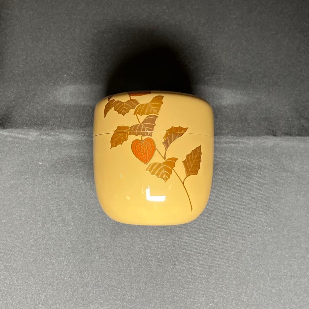 【池端治峰】 白塗 酸漿蒔絵 中棗 （共箱、共布）送料無料 36