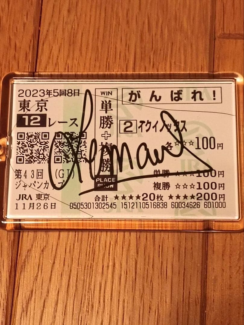 イクイノックス2023ジャパンカップ　ルメール直筆サイン　馬券ホルダー　馬券　鬣