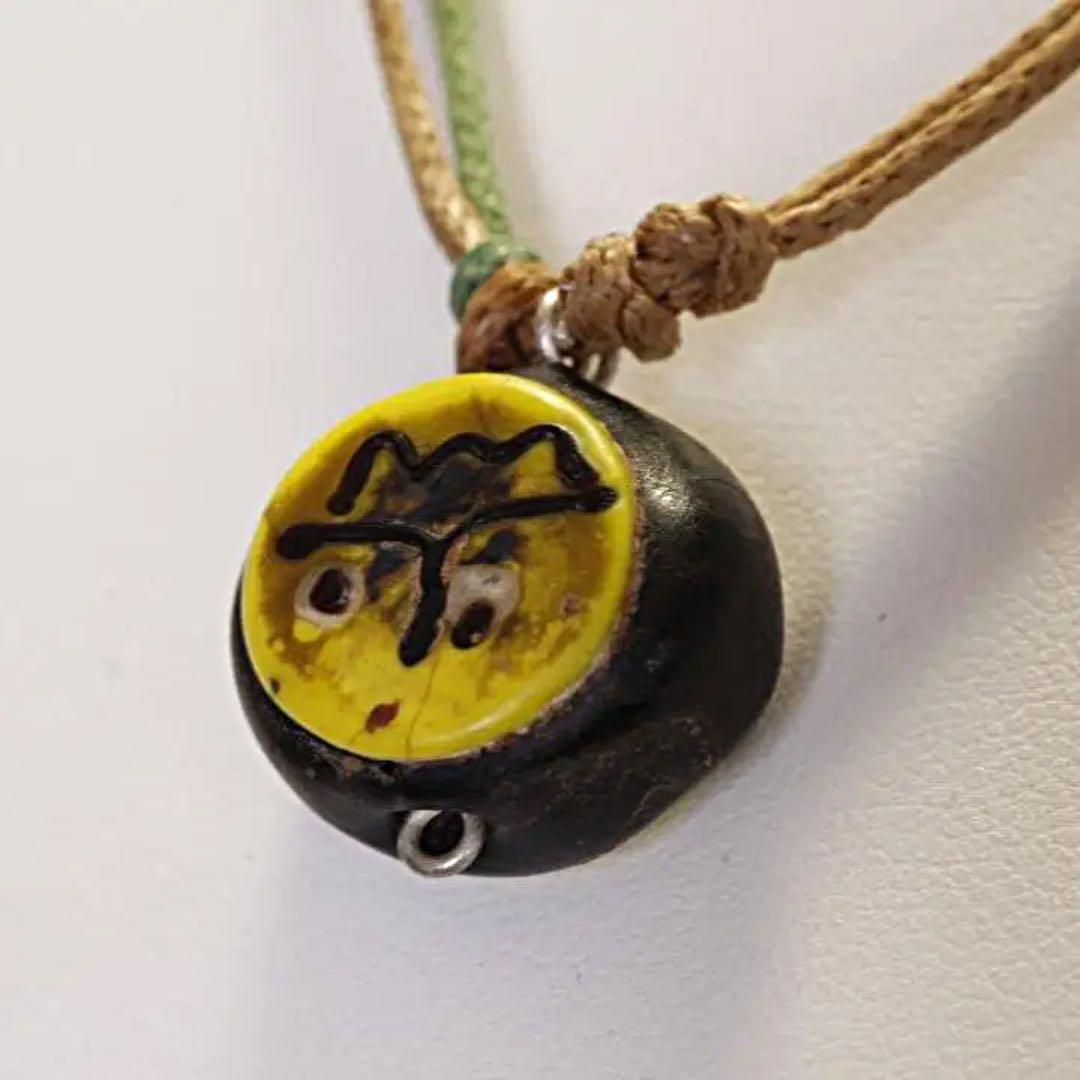 古代モザイク２人面ビーズ 紐ネックレス