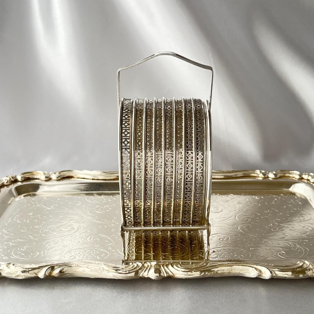 【Webster】ワイングラスコースター 8枚【純銀/ガラス】 ホルダー