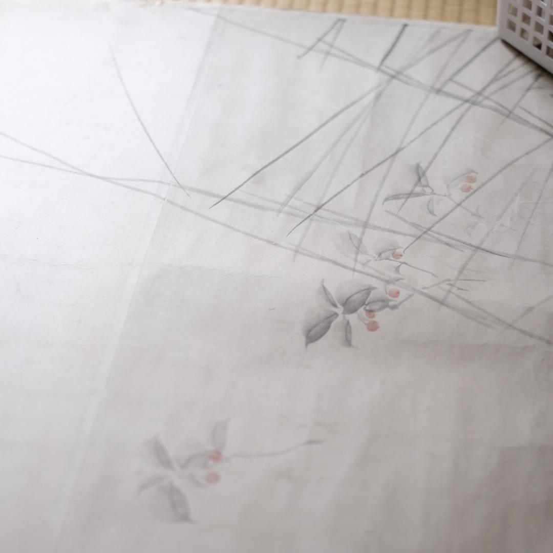 『希少』 真筆 八木奇峰 肉筆花鳥図 襖絵 四枚 江戸明治 花鳥画 彩色墨画