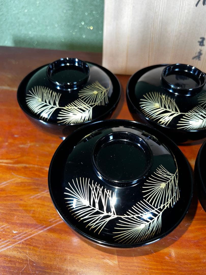 41 未使用 高級輪島塗 わじま龍作 松沈金 吸物椀5客