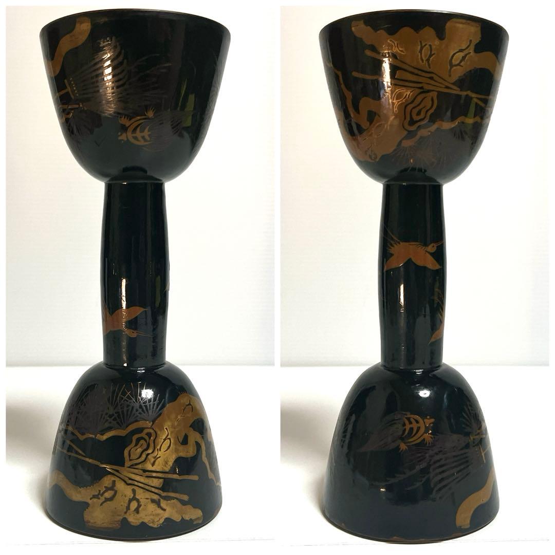 【蒔絵】小鼓 漆塗り 松絵柄　鶴亀　松葉　鼓胴 和楽器 雅楽 神楽 能楽　金彩