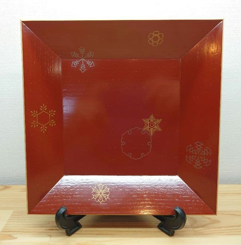 送料込【逢絢亭】茶道具 菓子器 竹張四方盆 雪花蒔絵 表千家流書付 黒田宗傳