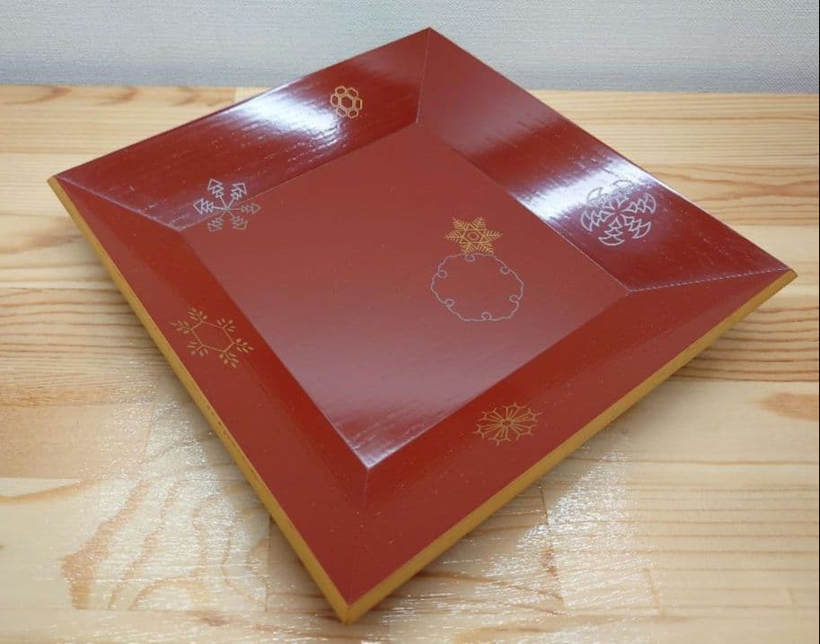 送料込【逢絢亭】茶道具 菓子器 竹張四方盆 雪花蒔絵 表千家流書付 黒田宗傳