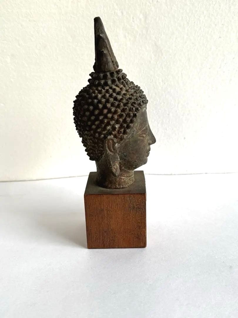 【希少】タイ　スコタイ　14世紀　ブロンズ像　タイ仏像　仏頭像　証明書付き