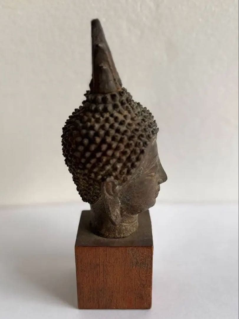 【希少】タイ　スコタイ　14世紀　ブロンズ像　タイ仏像　仏頭像　証明書付き