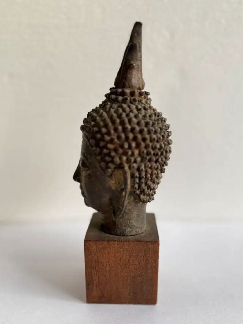 【希少】タイ　スコタイ　14世紀　ブロンズ像　タイ仏像　仏頭像　証明書付き