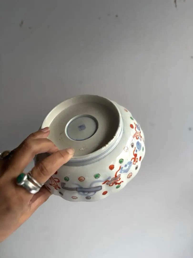 697 骨董 アンティーク 古伊万里 染付 色絵金彩深皿 幕末 江戸 正月準備