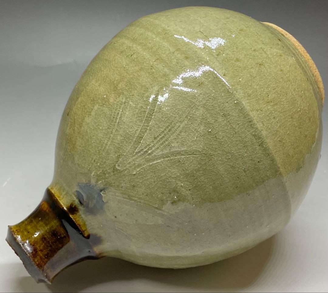 人間国宝　濱田庄司　葉文瓶　花瓶　益子焼　C9258