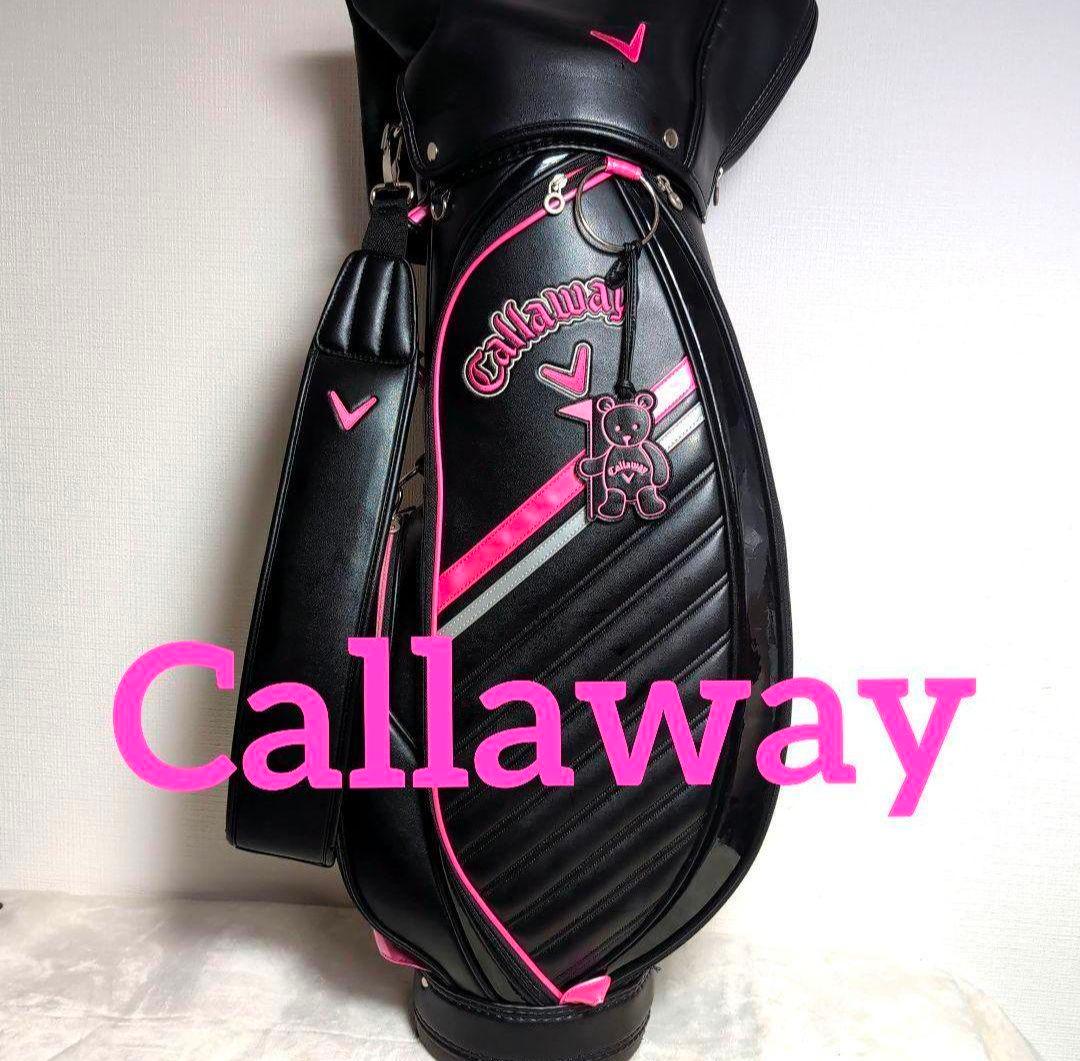 df26 Callaway ゴルフバッグ 黒 × ピンク レザー フード付き