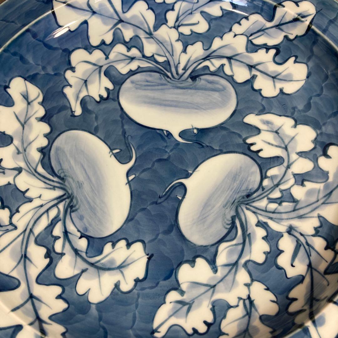 【源右衛門】古伊万里の伝統　日本の名窯　舘林源右衛門作　染付濃根菜図　大皿