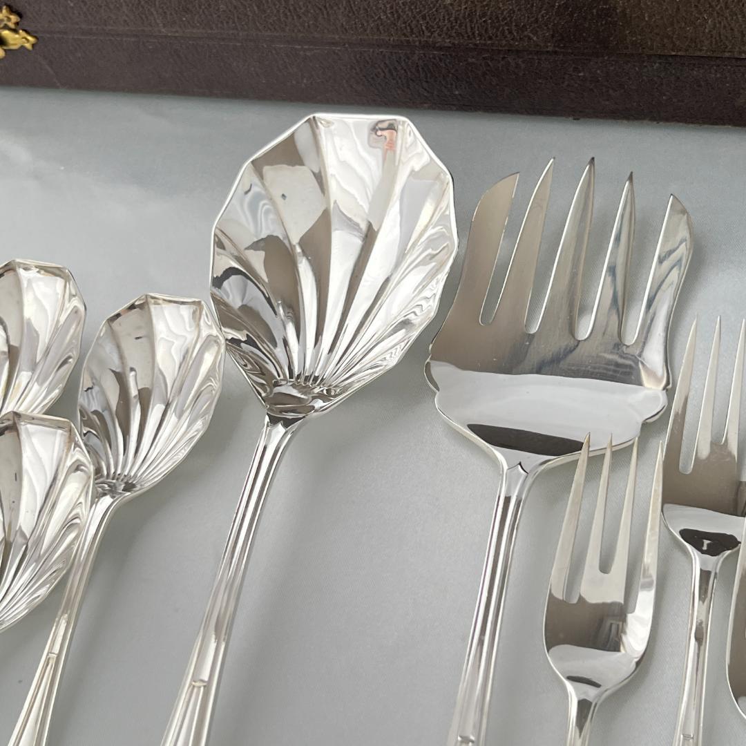 【英国】 アールデコのデザートセット アイスクリームスプーン サーバー ケース