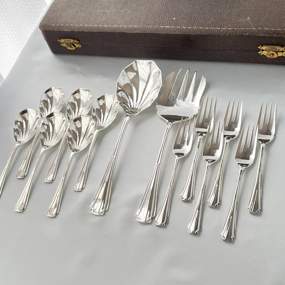 【英国】 アールデコのデザートセット アイスクリームスプーン サーバー ケース