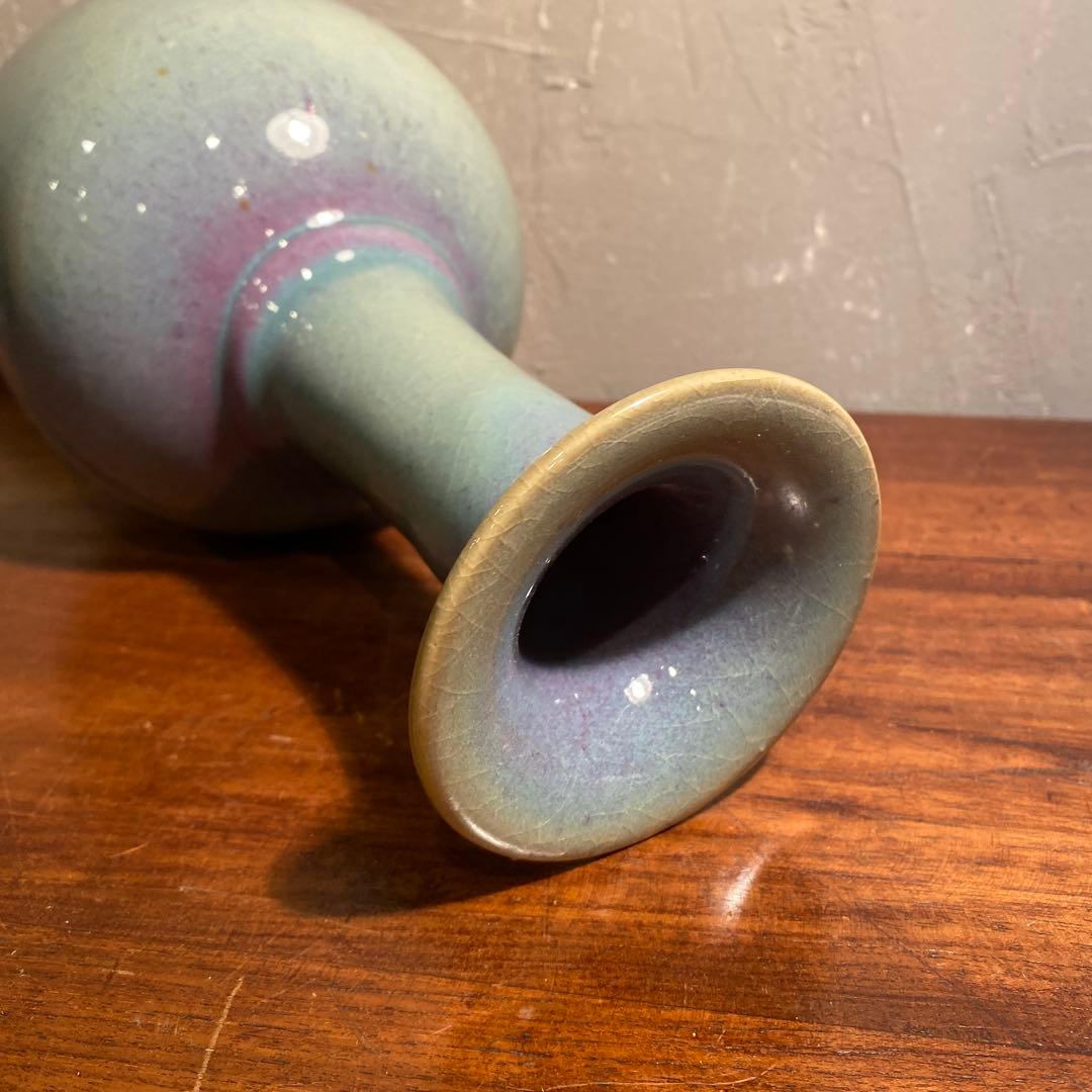 弥三郎窯 松島芳作 釣釉花瓶 共箱 骨董品 昭和中期 在銘 作家物 花器 花入