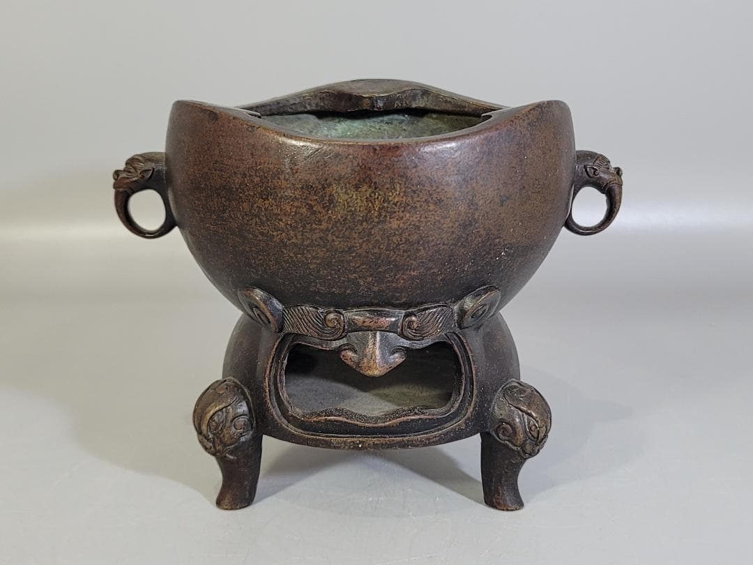 煎茶 古銅 鬼面 涼炉