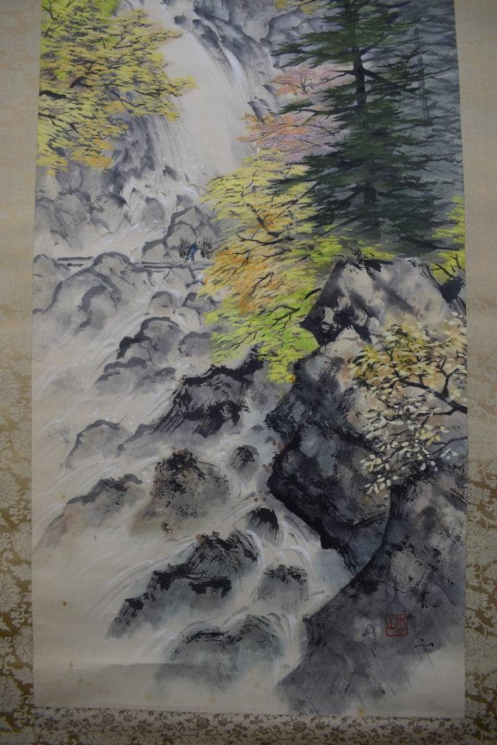 泰山/渓山紅葉図/秋景山水/秋山帰樵図/掛軸☆宝船☆Z-388