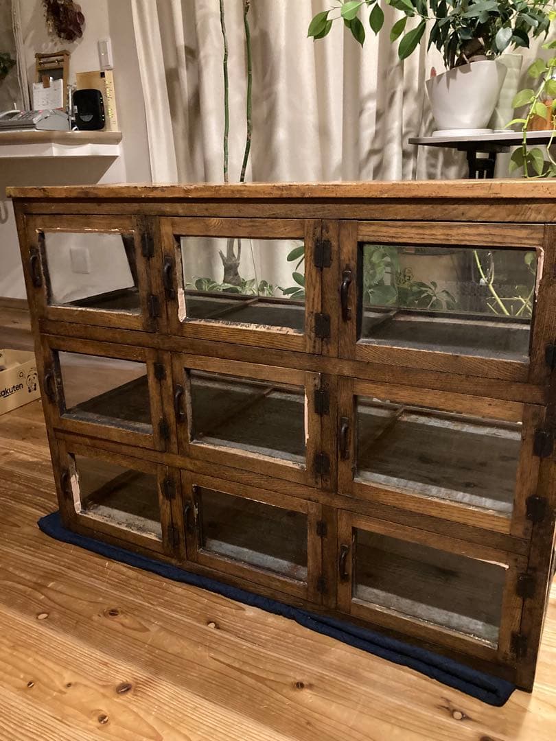 昭和レトロ　木製対面ガラスショーケース　背面開戸