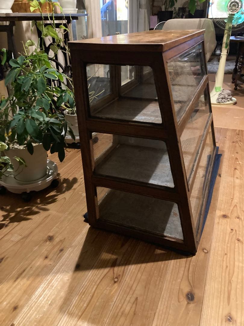 昭和レトロ　木製対面ガラスショーケース　背面開戸