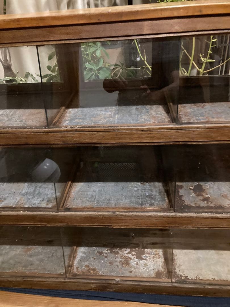 昭和レトロ　木製対面ガラスショーケース　背面開戸