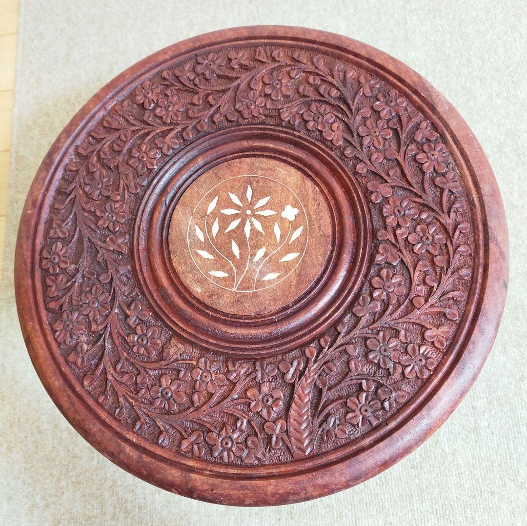 セール✨天然木　精細彫刻　折り畳みサイドテーブル　花台飾り台　台座　未使用保管品