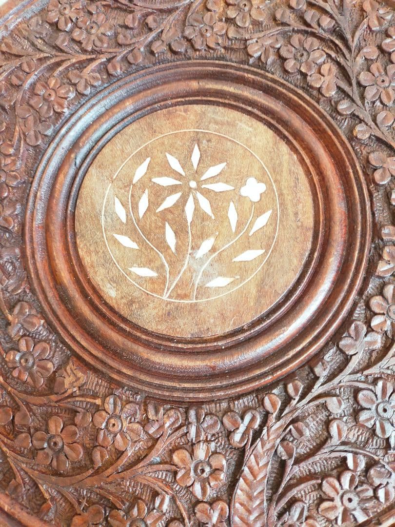 セール✨天然木　精細彫刻　折り畳みサイドテーブル　花台飾り台　台座　未使用保管品