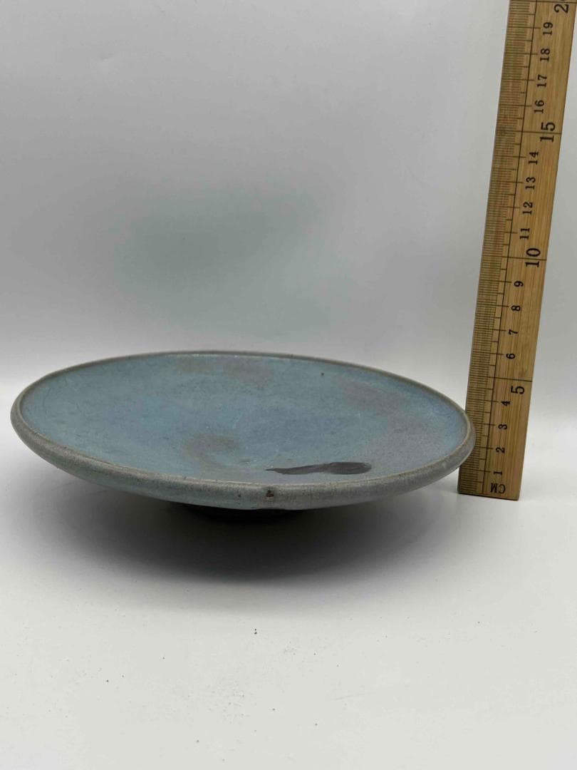 北宋時代　鈞窯　澱青釉飛紫紅斑盤　【旧家蔵出し】　窯変釉　辰砂皿(B-84)