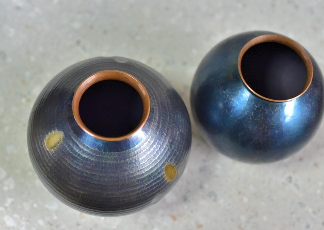 玉川堂鎚起銅器　花瓶２個【極上品】　共箱/インテリア