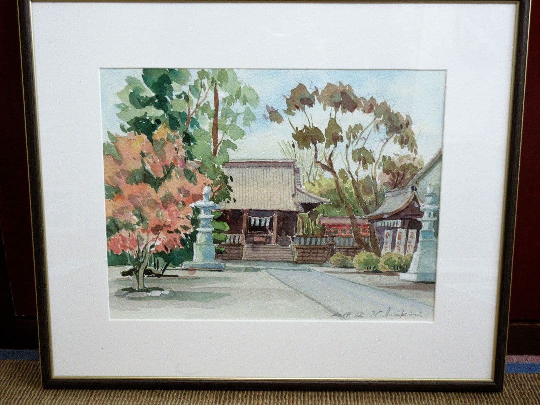 水彩画「近くの神社」