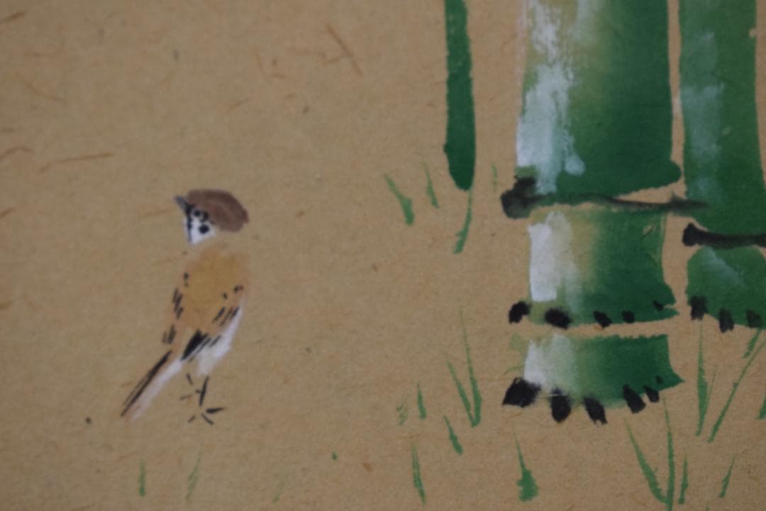 【真作】溝口雨塘/竹に雀図/掛軸☆宝船☆Y-496　　JM